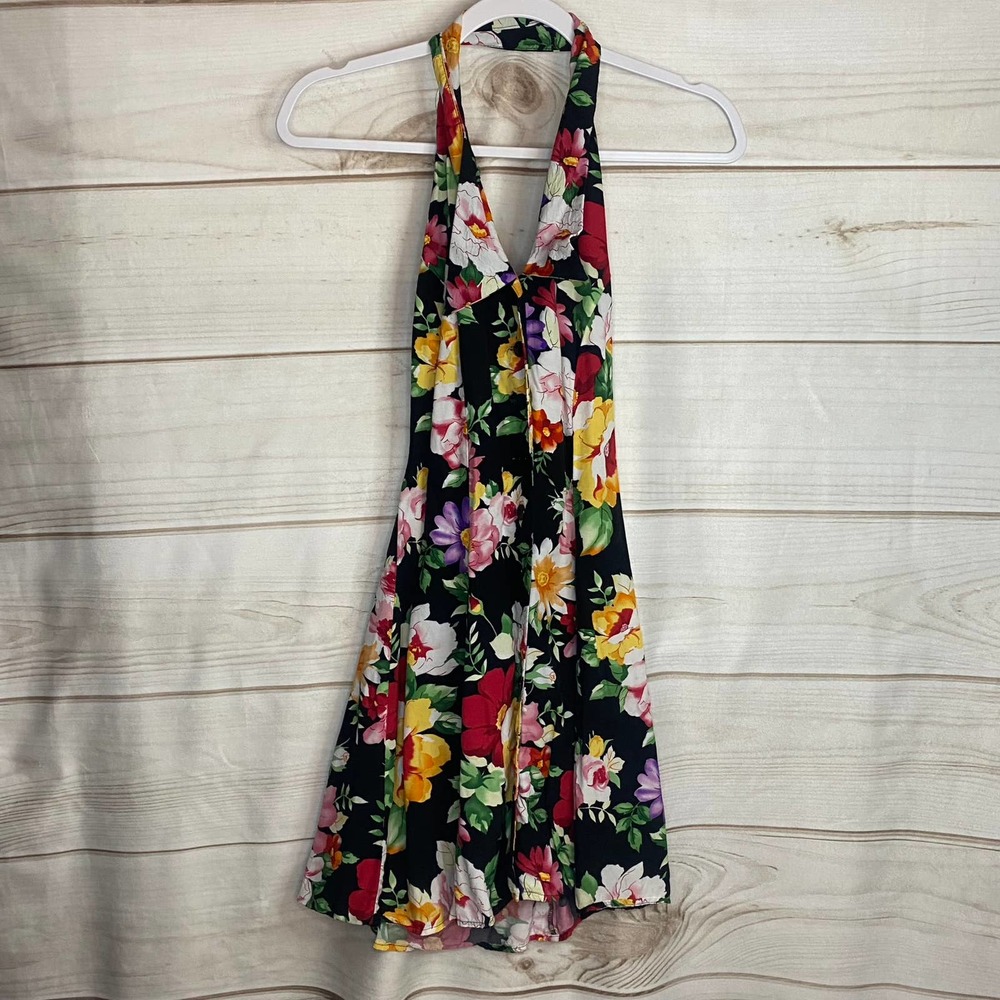 All That Jazz Black Floral Print Halter Mini Dress Size 7/8